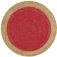 Onega Hand Woven Natural Jute Round Cherry Red Rug - Rugs Of Beauty - 1