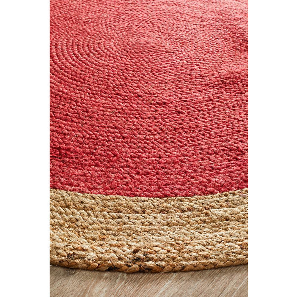 Onega Hand Woven Natural Jute Round Cherry Red Rug - Rugs Of Beauty - 3
