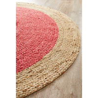Onega Hand Woven Natural Jute Round Cherry Red Rug - Rugs Of Beauty - 4