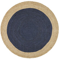 Onega Hand Woven Natural Jute Round Navy Rug - Rugs Of Beauty - 1