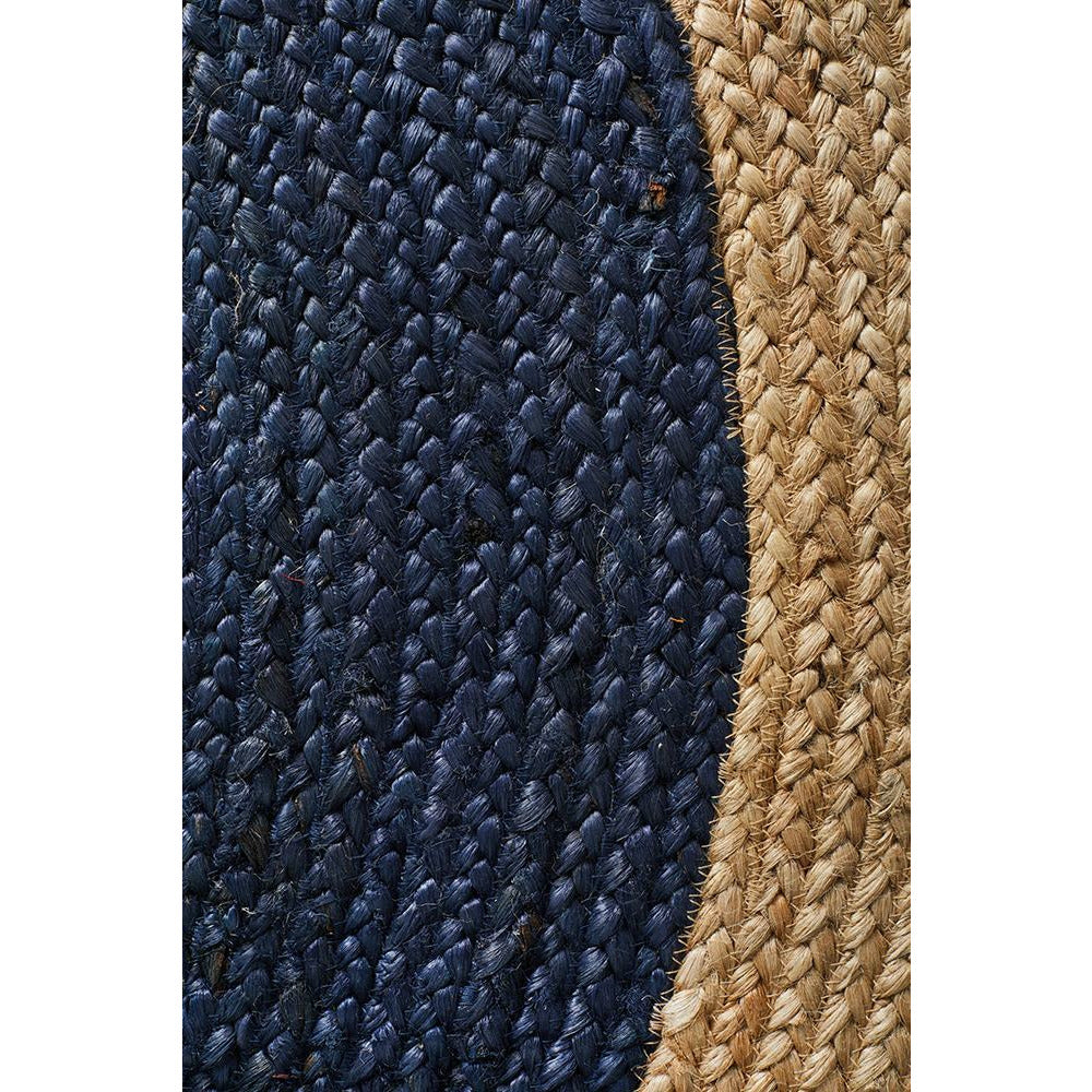 Onega Hand Woven Natural Jute Round Navy Rug - Rugs Of Beauty - 5