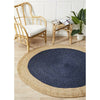 Onega Hand Woven Natural Jute Round Navy Rug - Rugs Of Beauty - 2