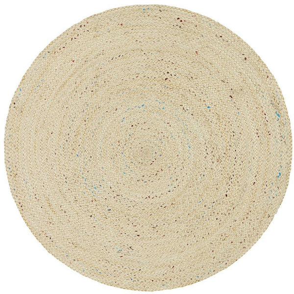 Onega Hand Woven Natural Jute Polyester Bleached Round Rug - Rugs Of Beauty - 1