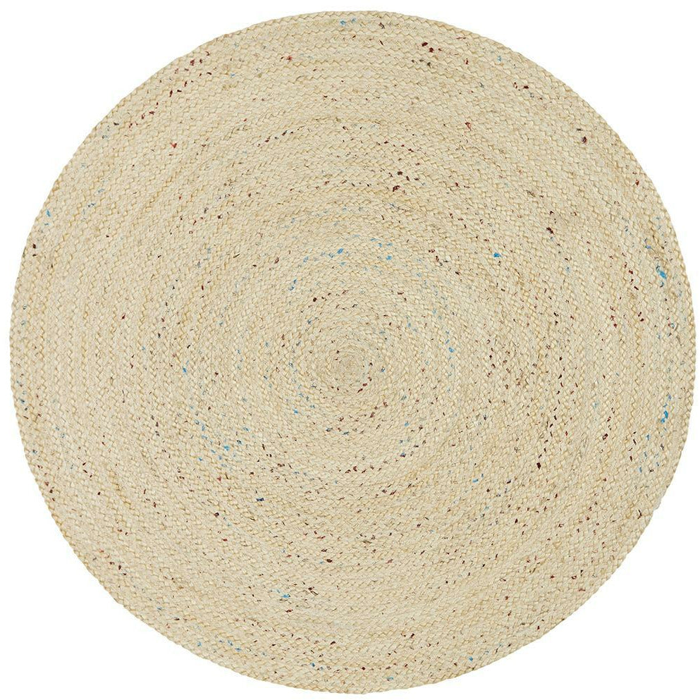 Onega Hand Woven Natural Jute Polyester Bleached Round Rug - Rugs Of Beauty - 1