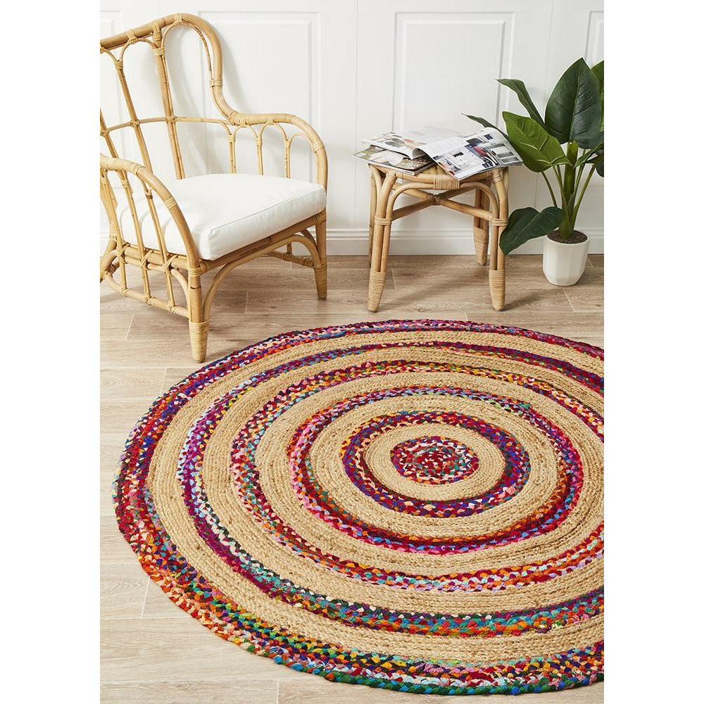 Onega Hand Woven Multi Colour Natural Jute Cotton Round Rug - Rugs Of Beauty - 2