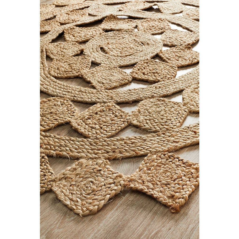 Onega Hand Woven Natural Jute Tessellate Round Rug - Rugs Of Beauty - 3