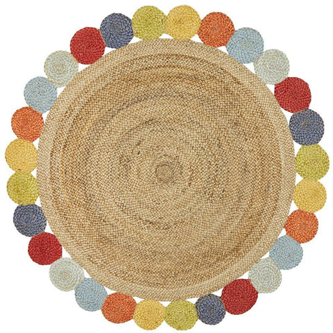 Onega Hand Woven Multi Coloured / Natural Jute Round Rug - Rugs Of Beauty - 1