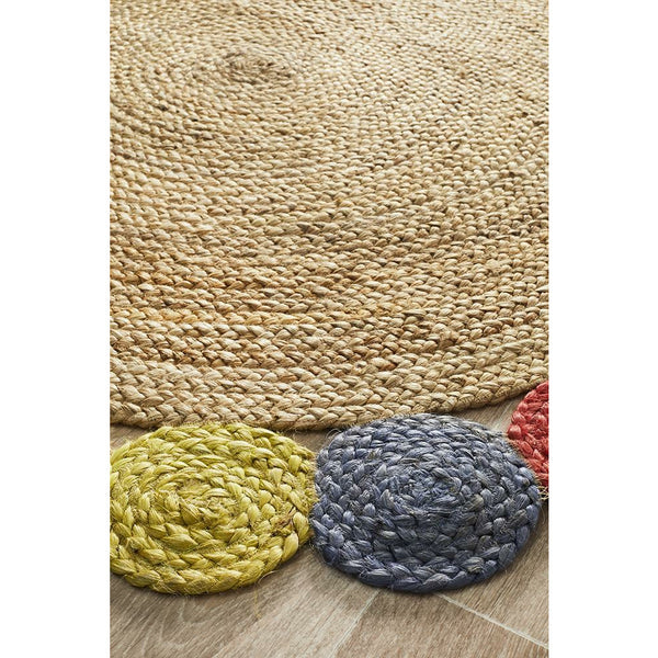 Onega Hand Woven Multi Coloured / Natural Jute Round Rug - Rugs Of Beauty - 3