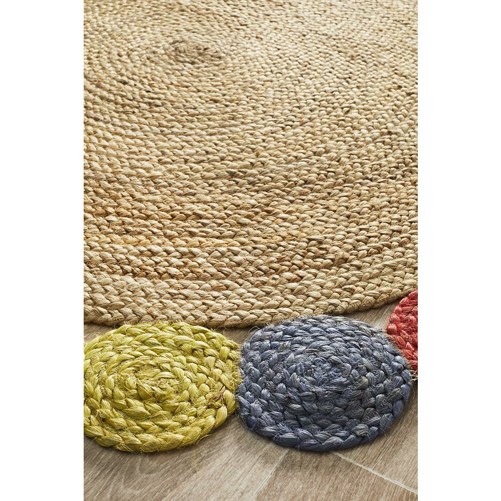 Onega Hand Woven Multi Coloured / Natural Jute Round Rug - Rugs Of Beauty - 3