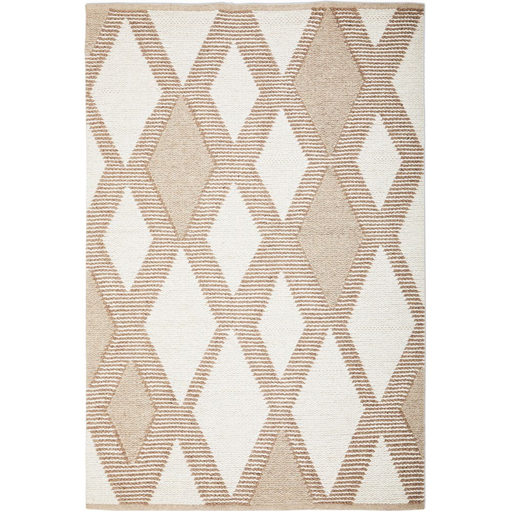 Cream Diamond Pattern Rug Cleveland 1507 Natural Diamond Wool Cotton Rug - Modern – Rugs Of Beauty