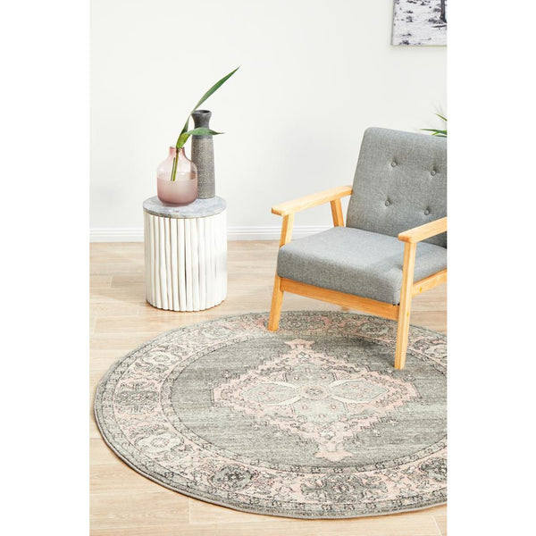 Vedi 2673 Grey Rose Transitional Round Rug - Rugs Of Beauty - 2
