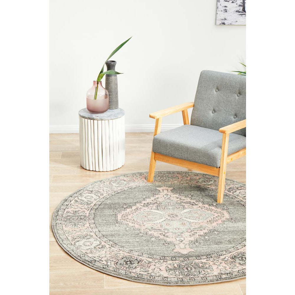 Vedi 2673 Grey Rose Transitional Round Rug - Rugs Of Beauty - 2