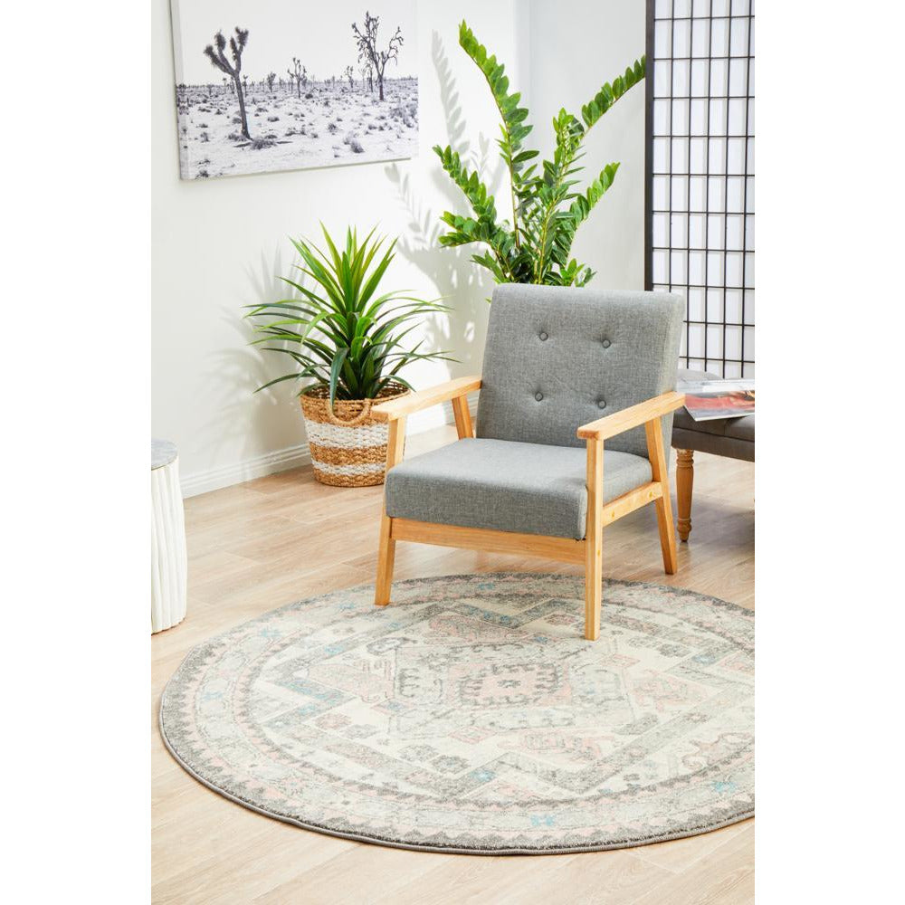 Vedi 2674 Silver Grey Rose Multi Coloured Transitional Round Rug - Rugs Of Beauty - 3