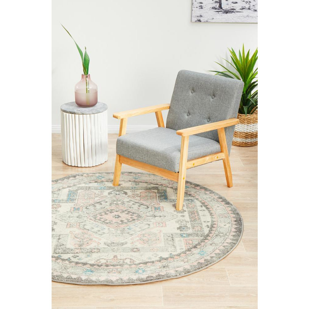 Vedi 2674 Silver Grey Rose Multi Coloured Transitional Round Rug - Rugs Of Beauty - 4