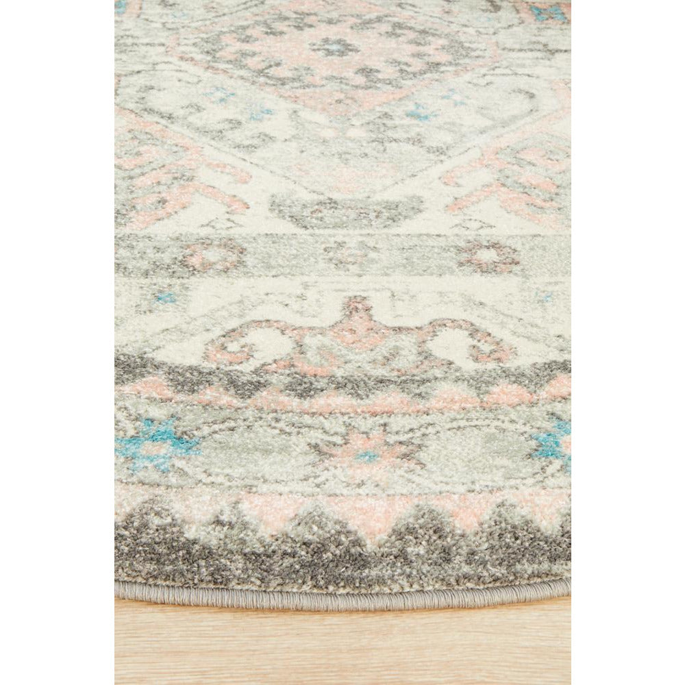 Vedi 2674 Silver Grey Rose Multi Coloured Transitional Round Rug - Rugs Of Beauty - 5