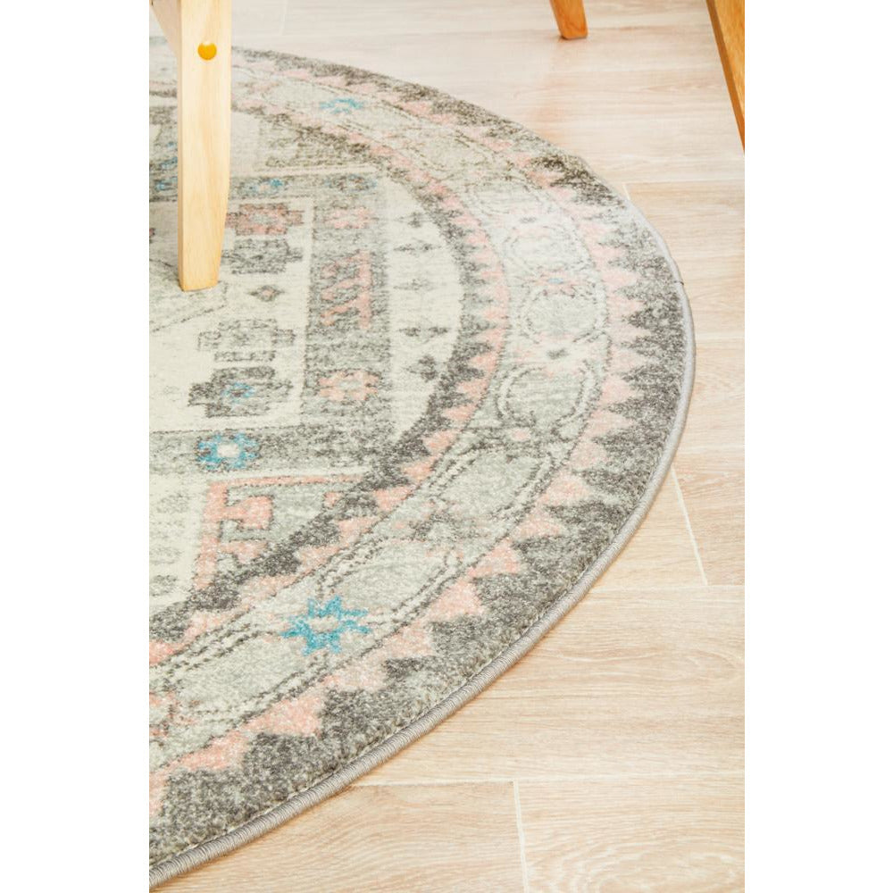 Vedi 2674 Silver Grey Rose Multi Coloured Transitional Round Rug - Rugs Of Beauty - 6
