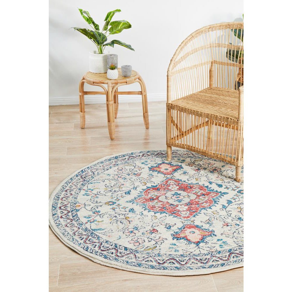 Vedi 2675 Rose Blue Beige Transitional Round Rug - Rugs Of Beauty - 2