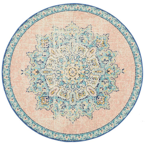 Vedi 2676 Pastel Rose Blue Multi Colour Transitional Round Rug - Rugs Of Beauty - 1
