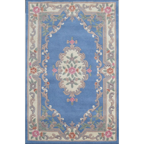 Handwoven French Abussan Wool Rug - Avolon - Blue - Rugs Of Beauty - 1