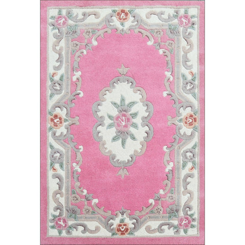 Handwoven French Abussan Traditional Wool Rug - Avolon - Pink - Rugs Of Beauty - 1
