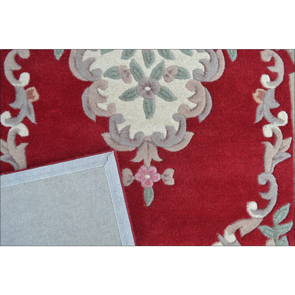 Handwoven French Abussan Wool Rug - Avolon - Red - Rugs Of Beauty - 4