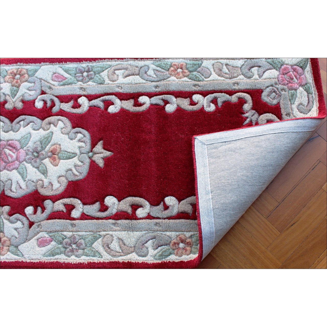 Handwoven French Abussan Wool Rug - Avolon - Red - Rugs Of Beauty - 10