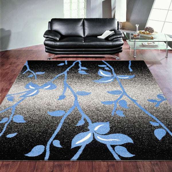 Kara 930 Blue Black Floral Modern Abstract Pattern Rug - Rugs Of Beauty - 2