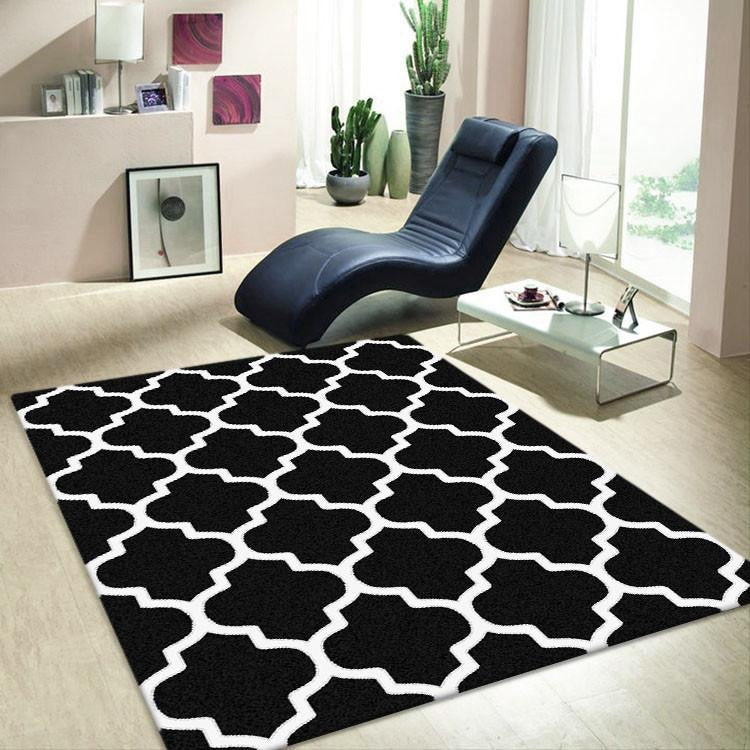 Dover Lattice Black White Modern Trellis Rug - 3