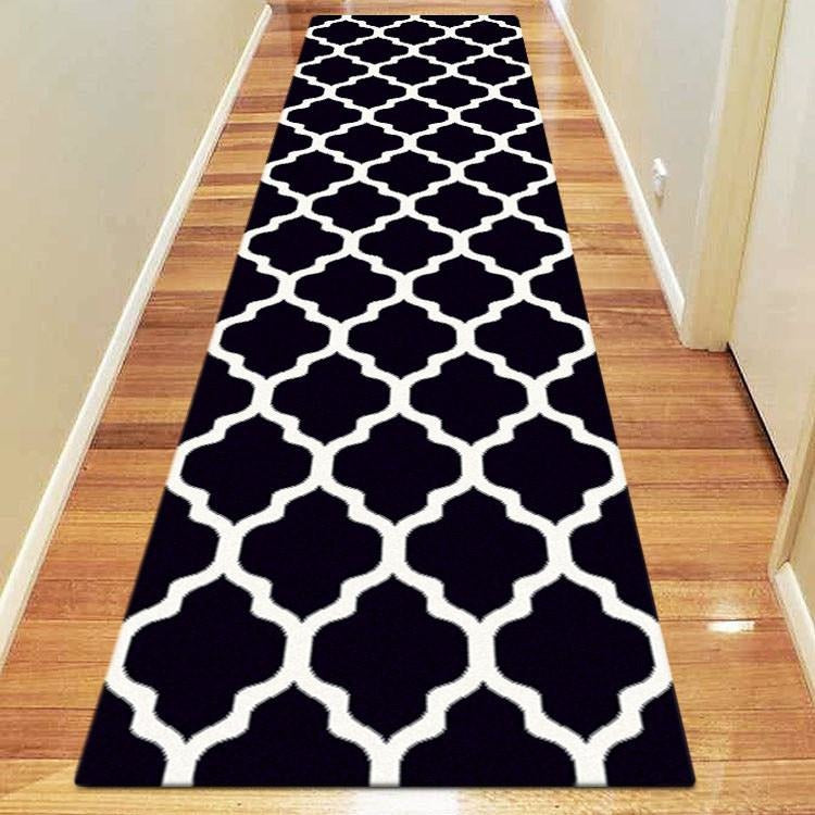 Dover Lattice Black White Modern Trellis Rug - runner