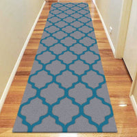 Dover Lattice Grey Blue Modern Trellis Rug - runner