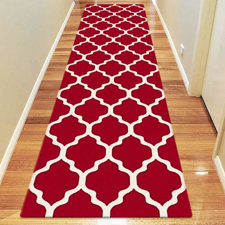 Dover Lattice Red Beige Modern Trellis Rug - runner