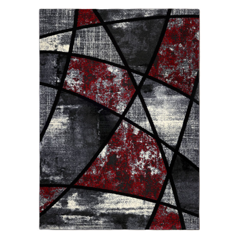 Guildford 646 Graphite Red White Modern Abstract Patterned Rug - Rugs Of Beauty - 1