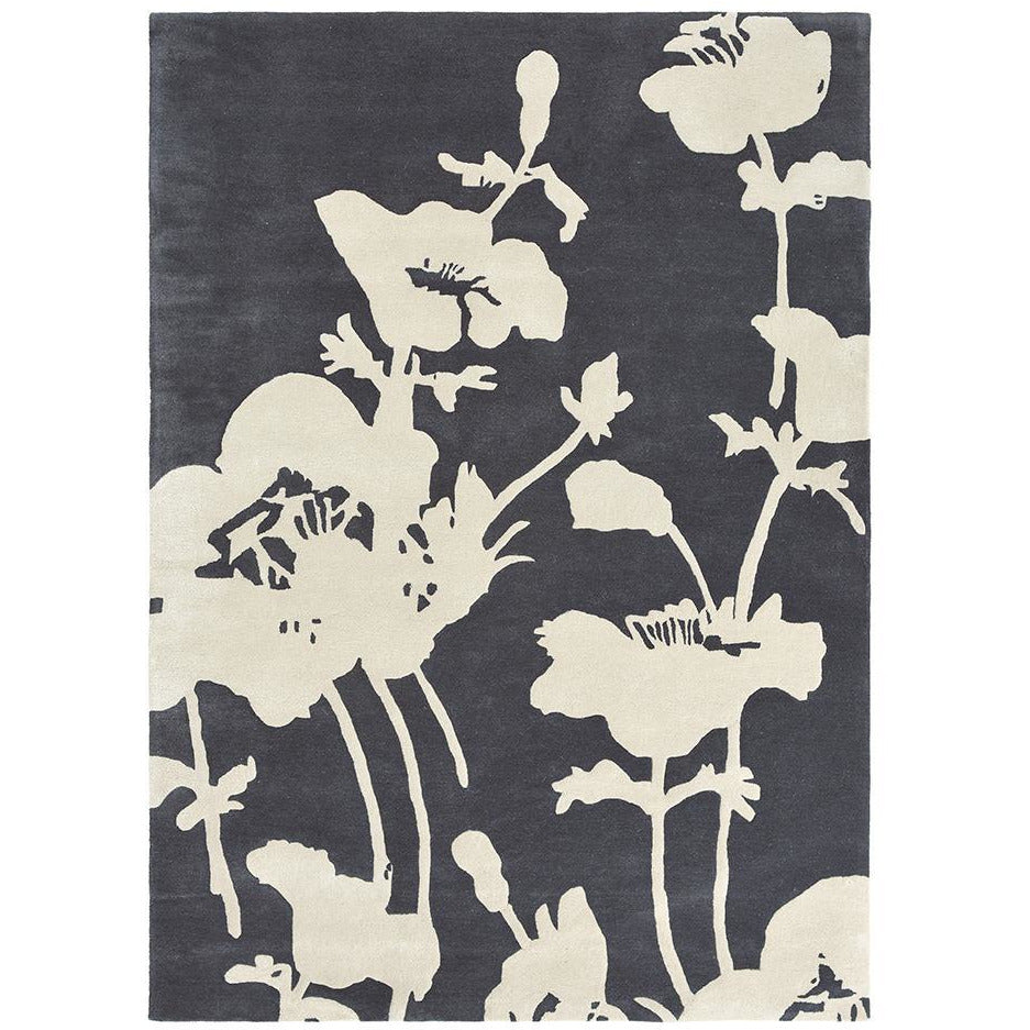 Florence Broadhurst Floral 300 Charcoal 039604 Designer Wool Viscose Rug - Rugs Of Beauty - 1