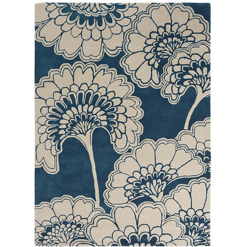 Florence Broadhurst Japanese Floral Midnight 039708 Designer Wool Rug - Rugs Of Beauty - 1