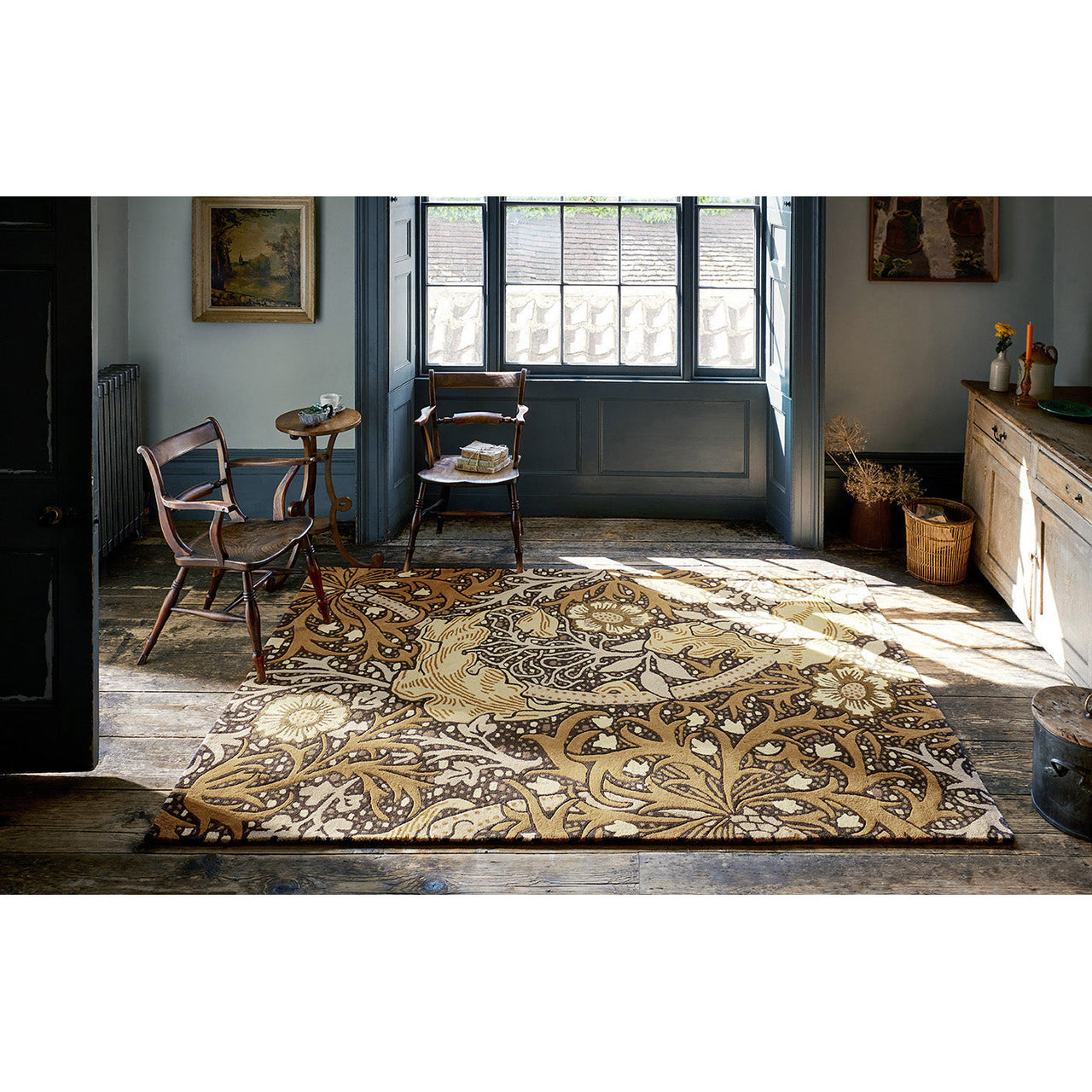 Morris & Co Seaweed Mustard 127006 Designer Wool Viscose Rug - Rugs Of Beauty - 2