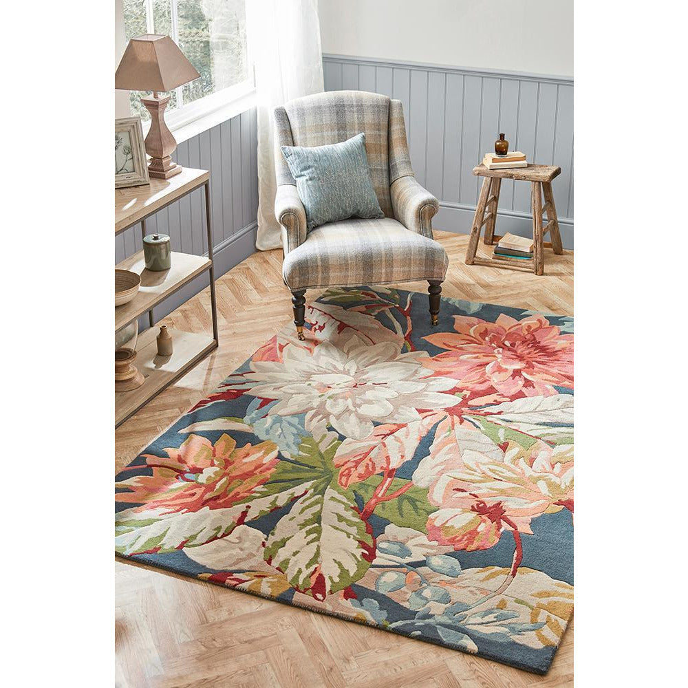 Sanderson Dahlia & Rosehip Teal 050608 Designer Wool Rug - Rugs Of Beauty - 2