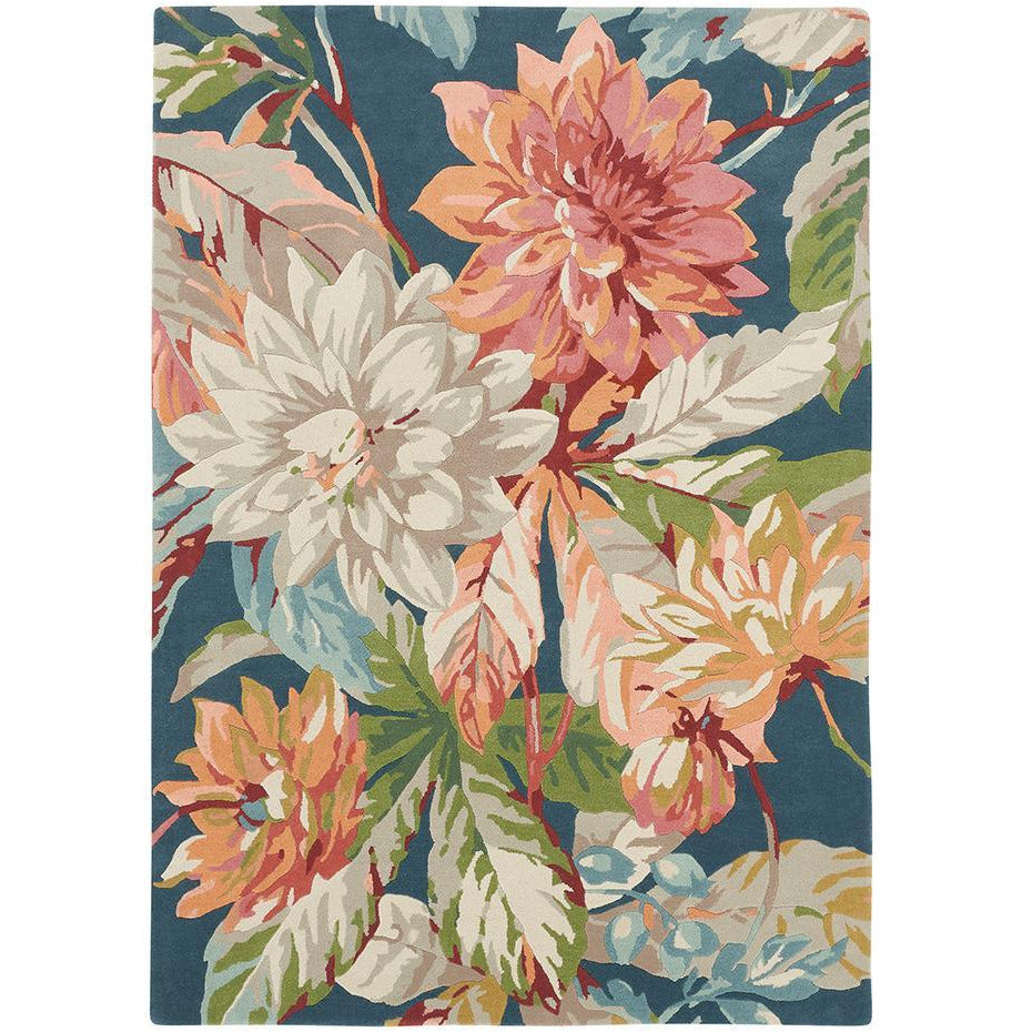 Sanderson Dahlia & Rosehip Teal 050608 Designer Wool Rug - Rugs Of Beauty - 1