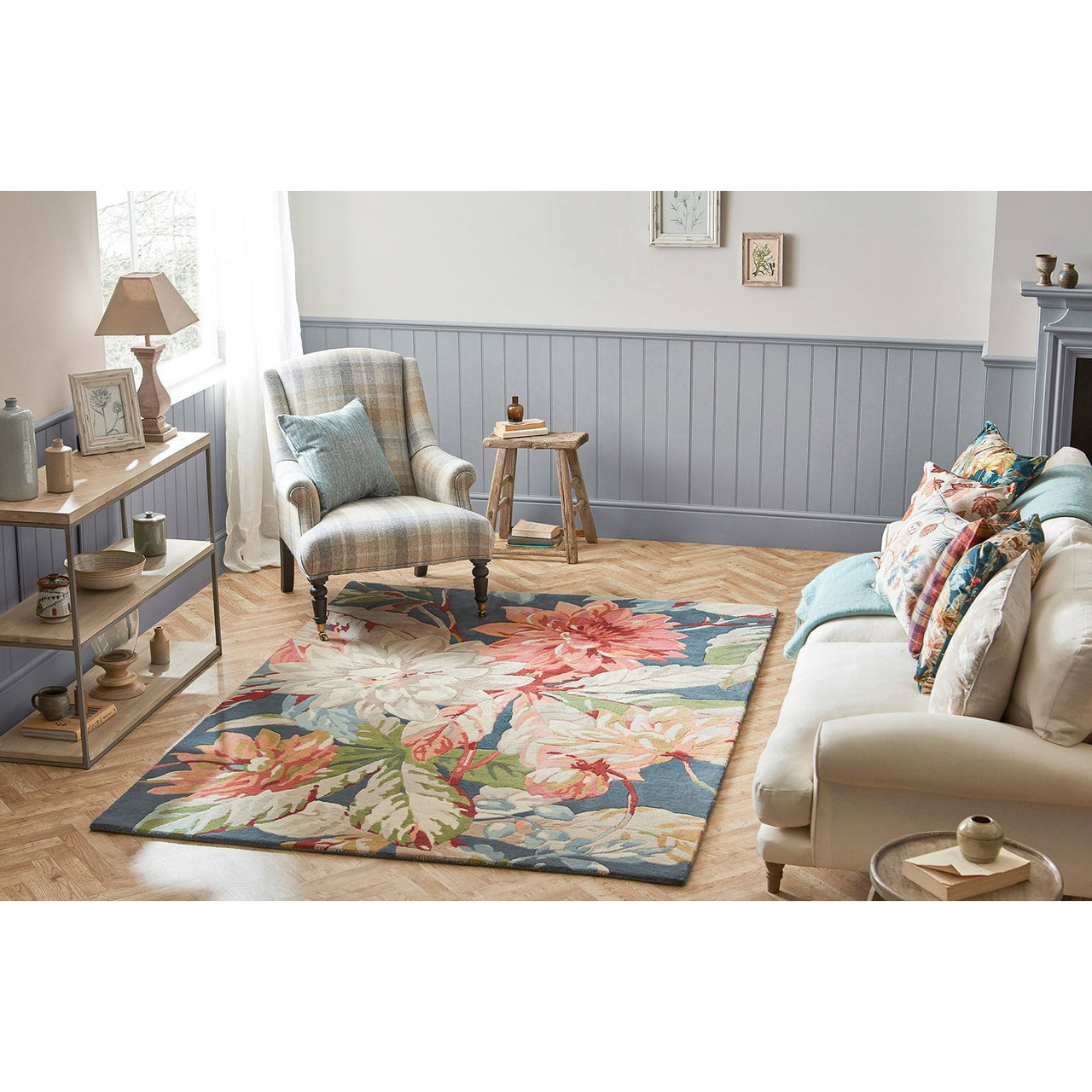 Sanderson Dahlia & Rosehip Teal 050608 Designer Wool Rug - Rugs Of Beauty - 3