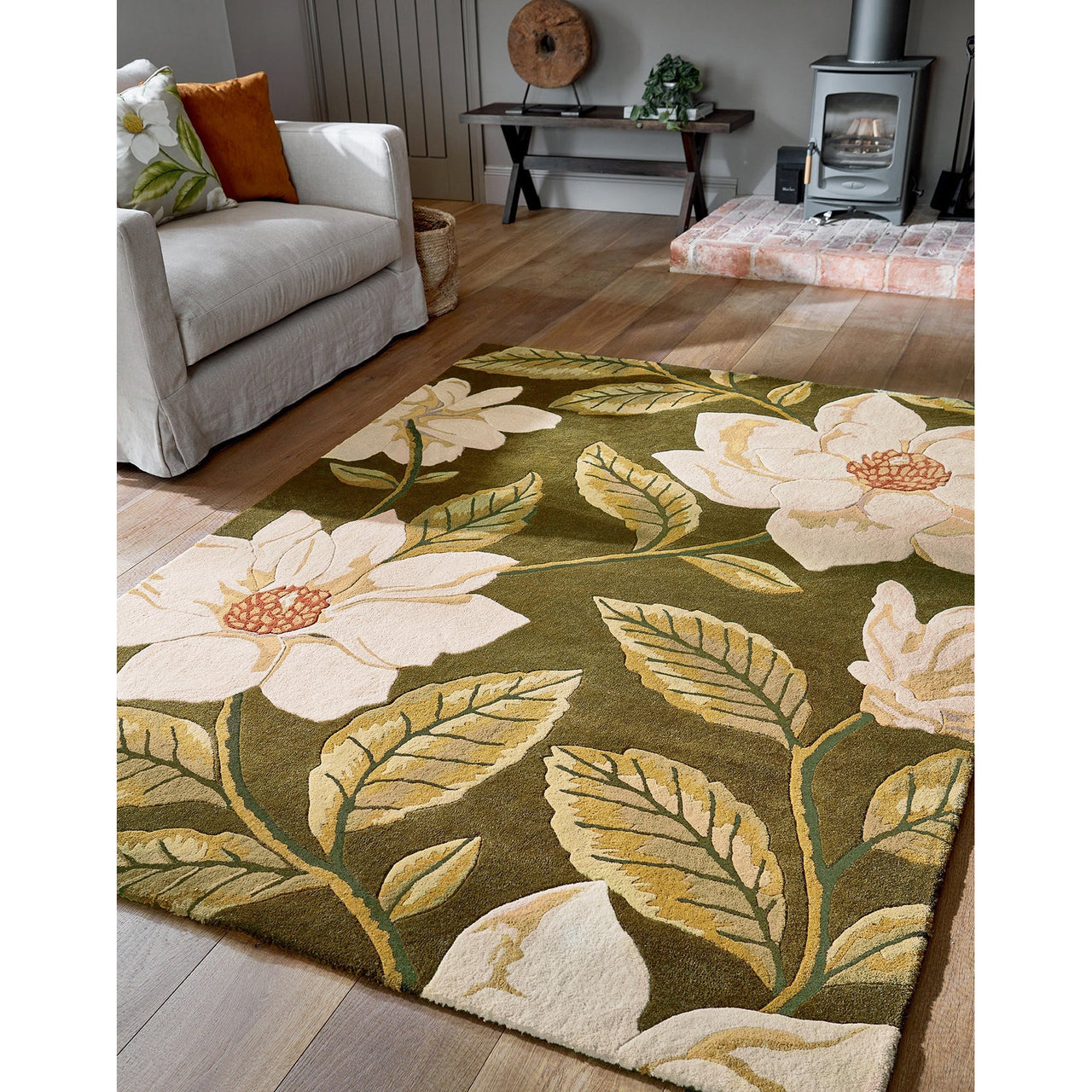 Sanderson Grandiflora Olive 145607 Designer Wool Rug - Rugs Of Beauty - 3