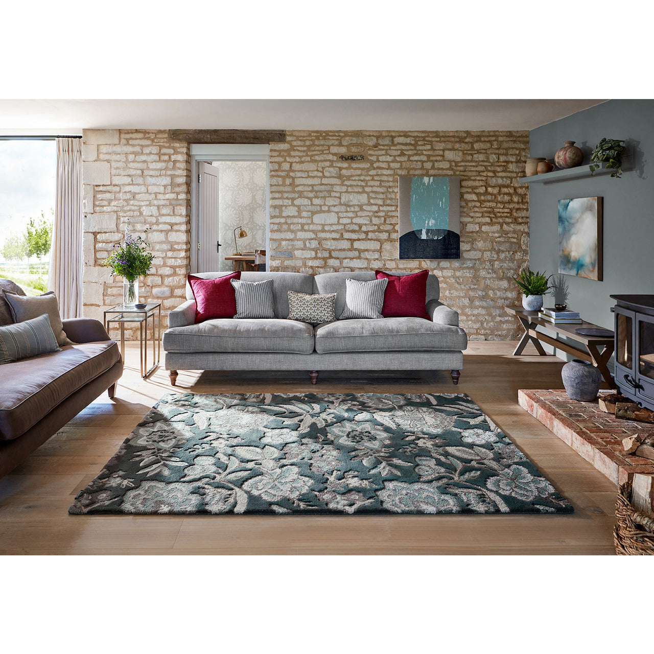 Sanderson Indra Charcoal 145804 Designer Wool Rug - Rugs Of Beauty - 2