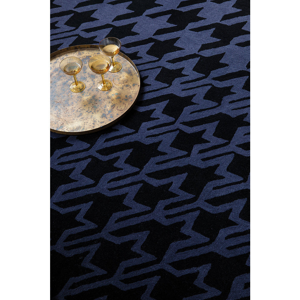 Ted Baker Houndstooth Dark Blue 162808 Designer Wool Rug - Rugs Of Beauty - 2