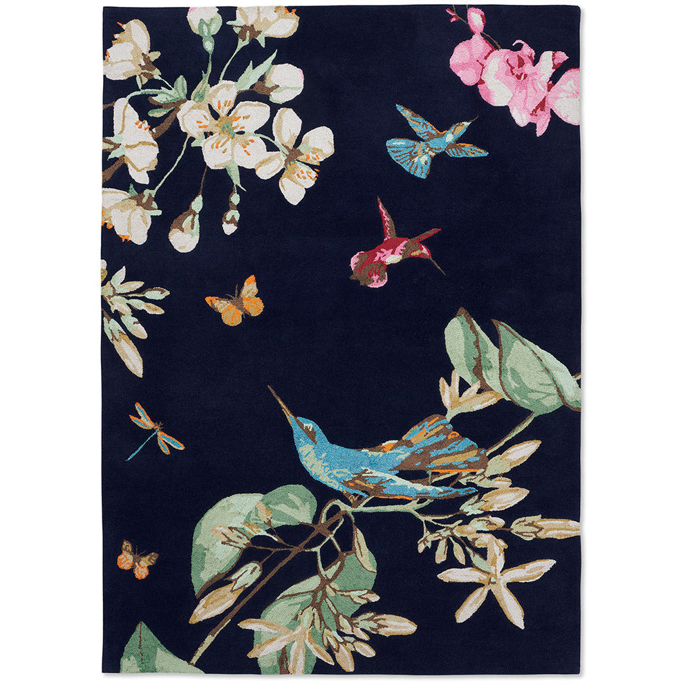 Wedgwood Hummingbird Navy 378180 Designer Wool Viscose Rug - Rugs Of Beauty - 1