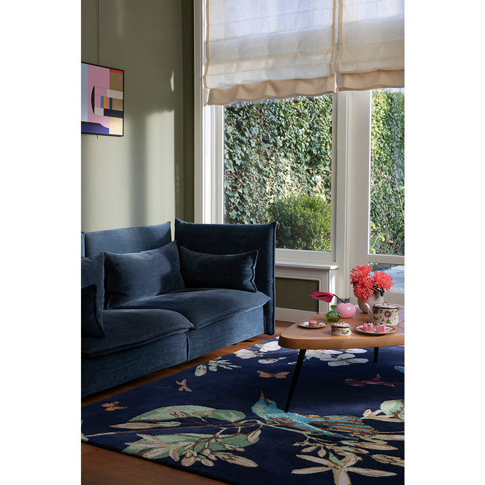 Wedgwood Hummingbird Navy 378180 Designer Wool Viscose Rug - Rugs Of Beauty - 2