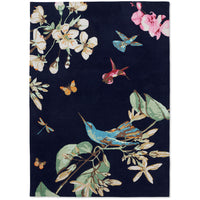 Wedgwood Hummingbird Navy 378180 Designer Wool Viscose Rug - Rugs Of Beauty - 1