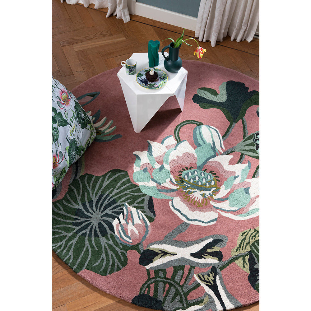 Wedgwood Waterlily Dusty Rose 038602 Designer Wool Round Rug - Rugs Of Beauty - 2