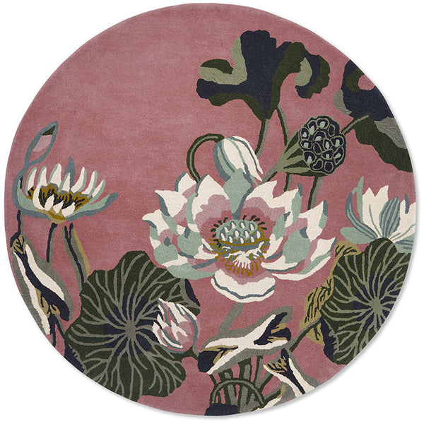 Wedgwood Waterlily Dusty Rose 038602 Designer Wool Round Rug - Rugs Of Beauty - 1