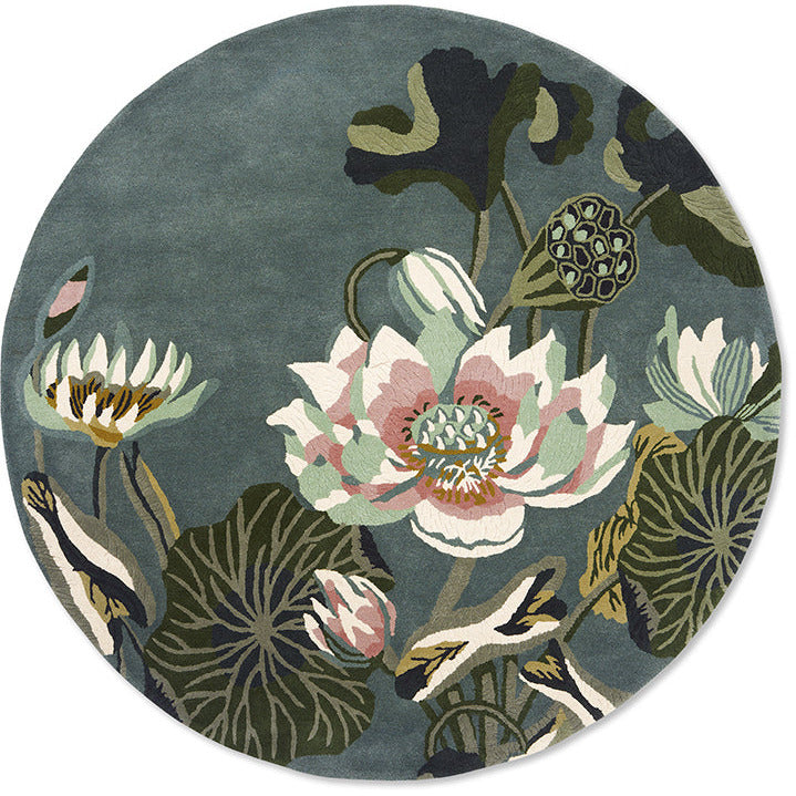 Wedgwood Waterlily Midnight Pond 038608 Designer Wool Round Rug - Rugs Of Beauty - 1