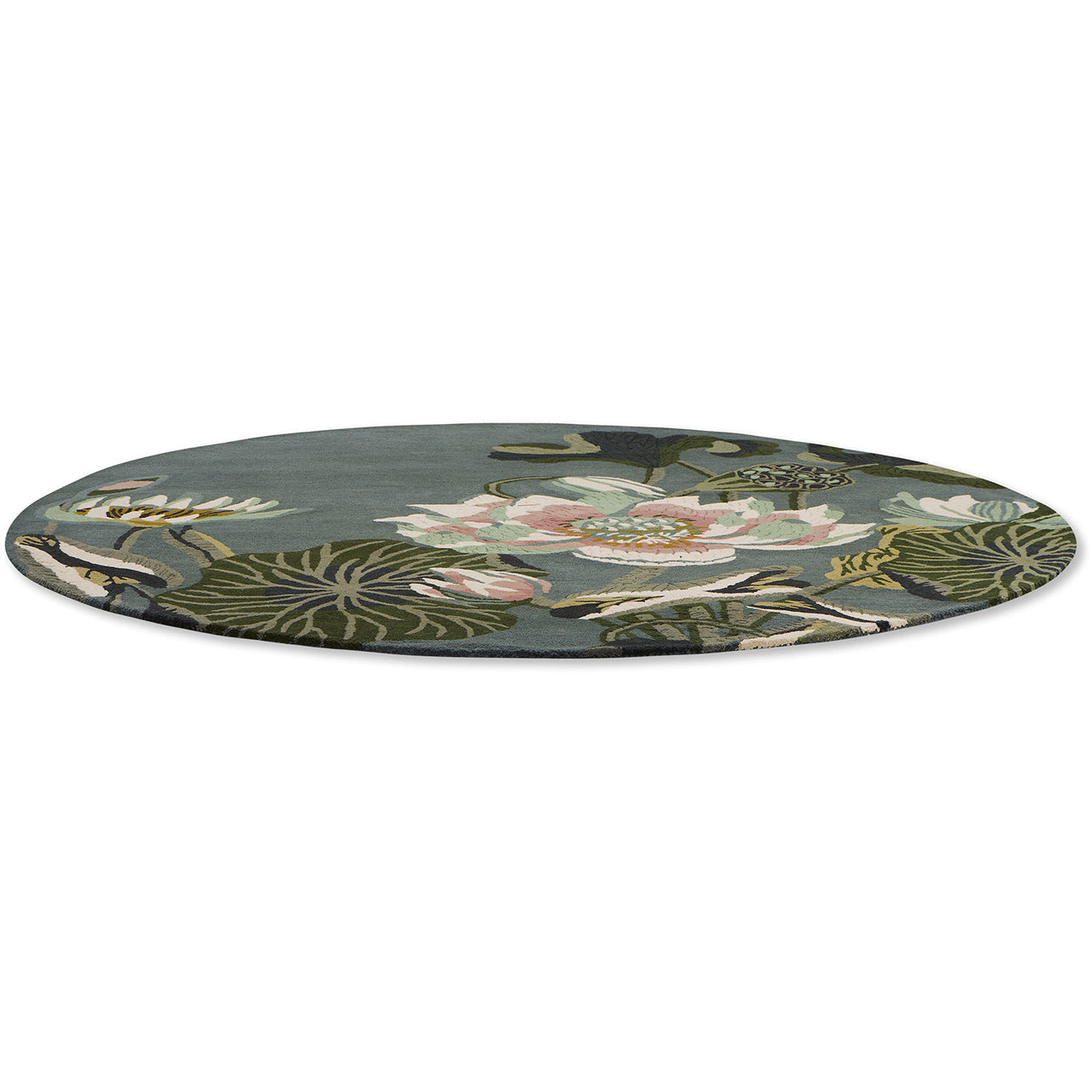 Wedgwood Waterlily Midnight Pond 038608 Designer Wool Round Rug - Rugs Of Beauty - 2