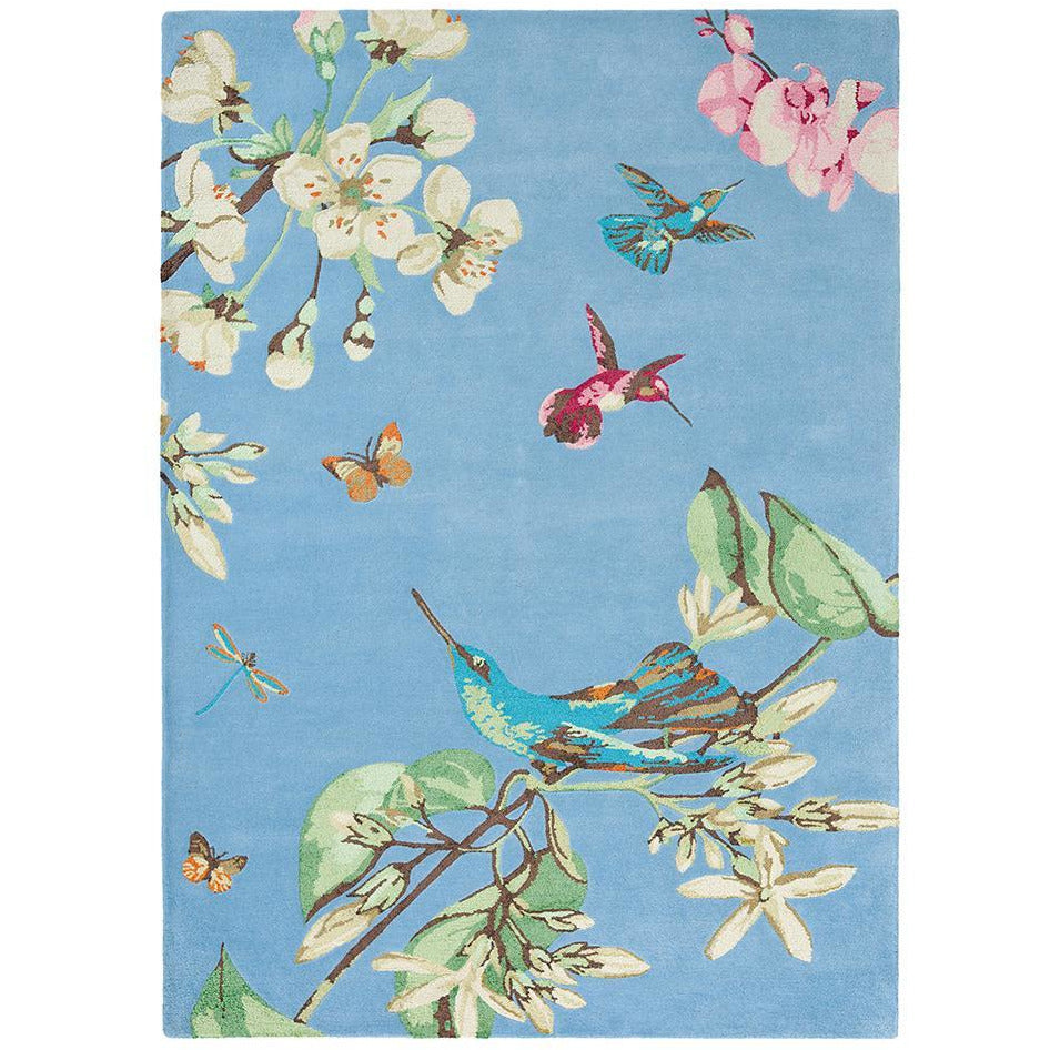 Wedgwood Hummingbird Blue 37808 Wool Viscose Designer Rug - Rugs Of Beauty - 1