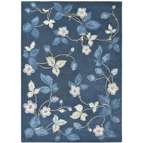 Wedgwood Wild Strawberry Navy Blue 38118 Wool Viscose Designer Rug - Rugs Of Beauty - 1